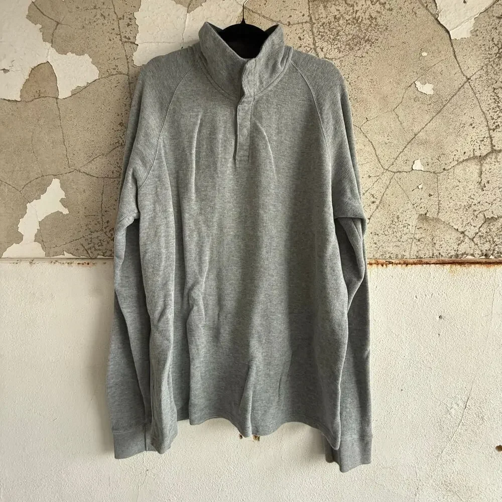 J Crew Sweater‎ Mens XL Tall Quarter Snap Mock Neck Gray Pullover 100% Cotton